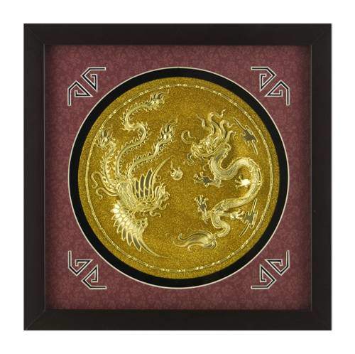 Картина по Фэн-Шуй «Золотая тарелочка Дракон и Феникс»
