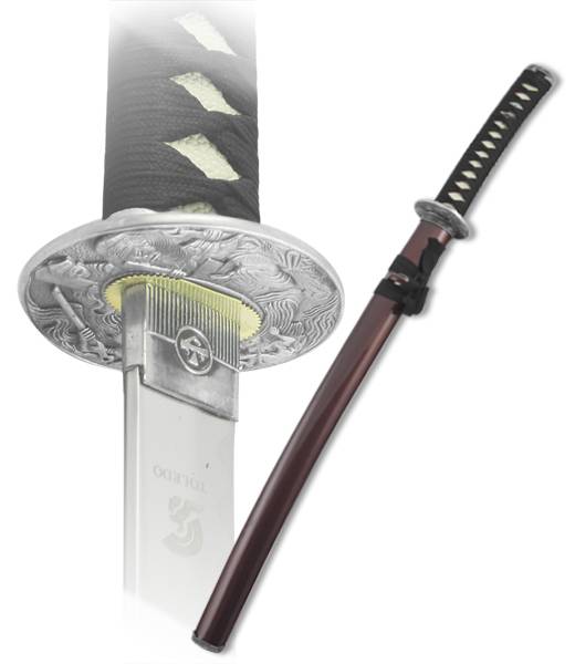 Японский меч вакидзаси с бордовыми ножнами