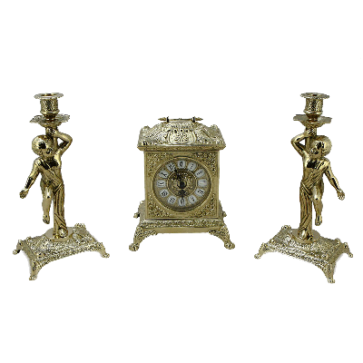 Часы Ларец каминные, 2 канделябра Амур на 1 свечу, AL-82-108-C