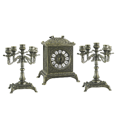 Часы Ларец каминные, 2 канделябра на 5 свечей, антик, AL-82-108-B-ANT