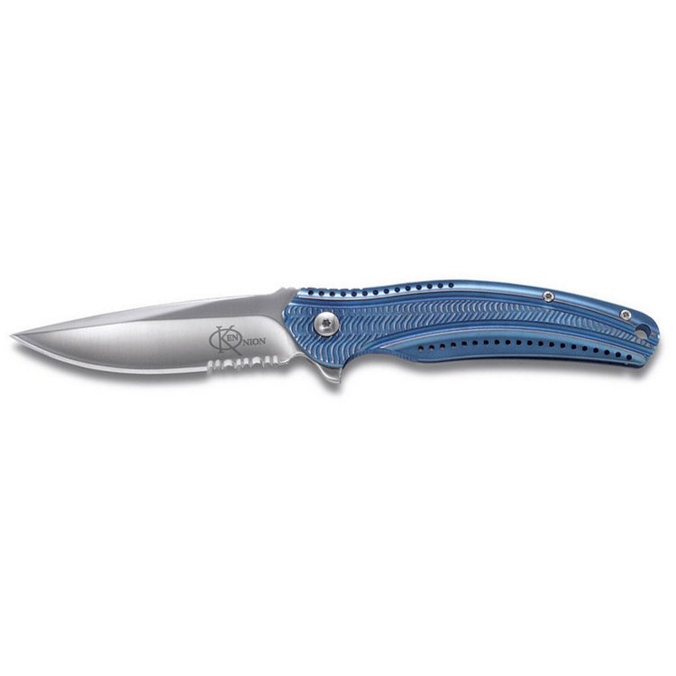 Складной нож Ripple Blue Stainless Handle Combo Edge (IKBS® Flipper)